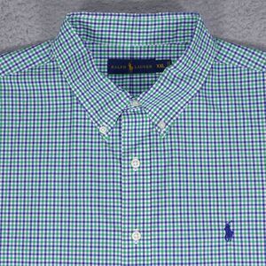 Polo Ralph Lauren Shirt Men's 2XL Plaid Green Blue Short Sleeve